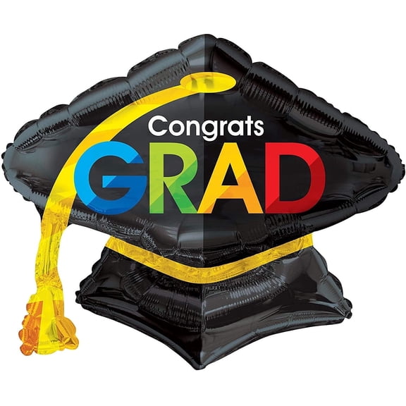 PMU Graduation Congrats Grad Cap Shape 28 Inch Mylar Balloon Pkg/25