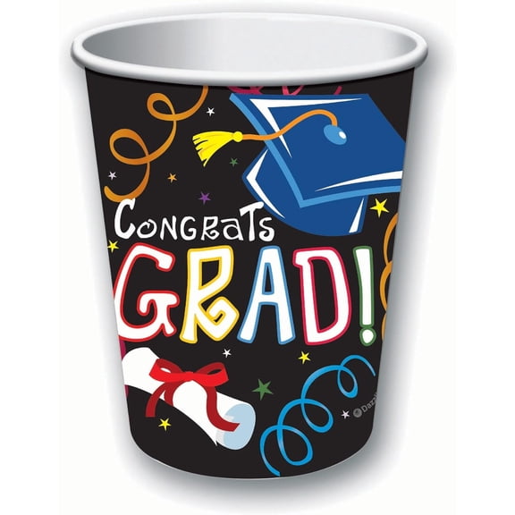 PMU Graduation "Congrats Grad!" Cups 9oz - Graduation Celebration Tableware and Party Accessories (8/Pkg) Pkg/1