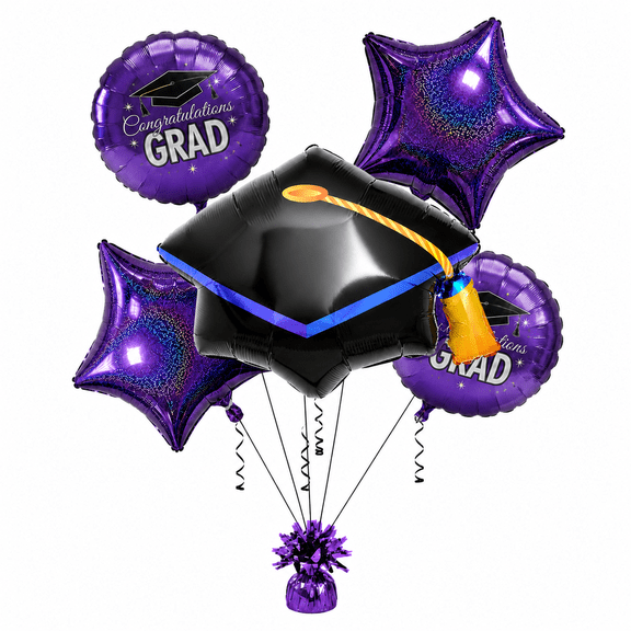 PMU Graduation "Congrats Grad" Purple Foil Balloon Bouquet Pkg/5