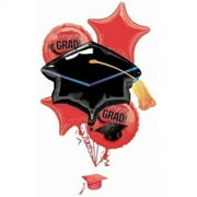 PMU Graduation "Congrats Grad" Red Foil Balloon Bouquet Pkg/5