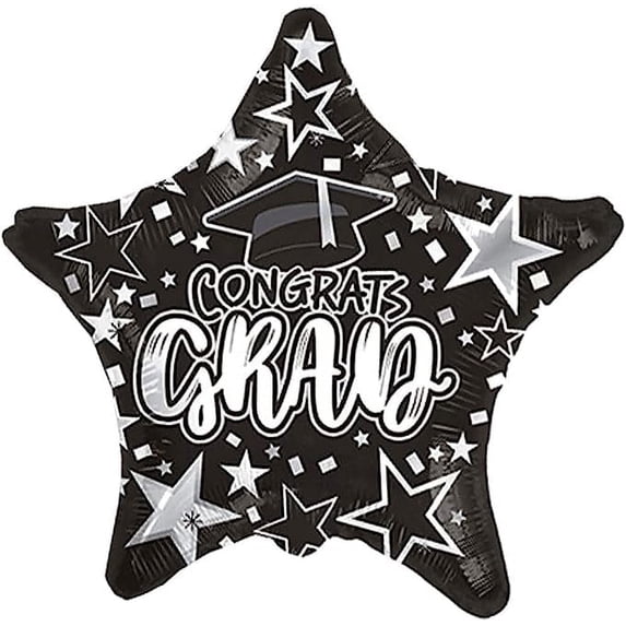 PMU Graduation Congrats Grad Star Black 18 Inch Mylar Balloon Pkg/1