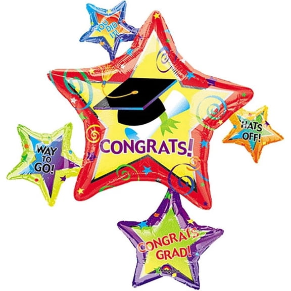 PMU Graduation "Congrats" Grad Star Cluster 31 Inch Mylar Foil Balloons Pkg/10
