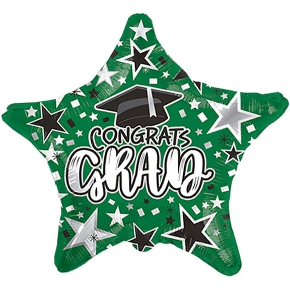 PMU Graduation Congrats Grad Star Green 18 Inch Mylar Balloon Pkg/5