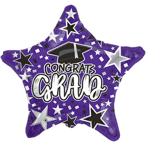 PMU Graduation Congrats Grad Star Purple 18 Inch Mylar Balloon Pkg/25