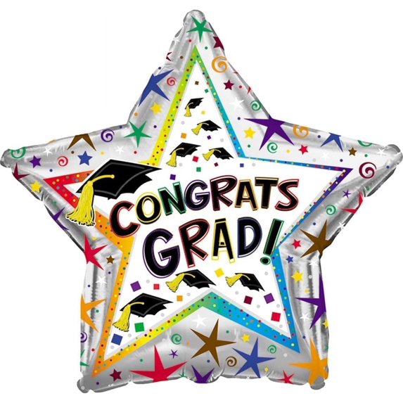 PMU Graduation Congrats Grad Star Shape 30 Inch Mylar Balloon Pkg/25