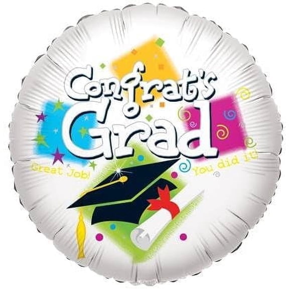 PMU Graduation "Congrats Grad" White 18in Mylar Balloon Pkg/10