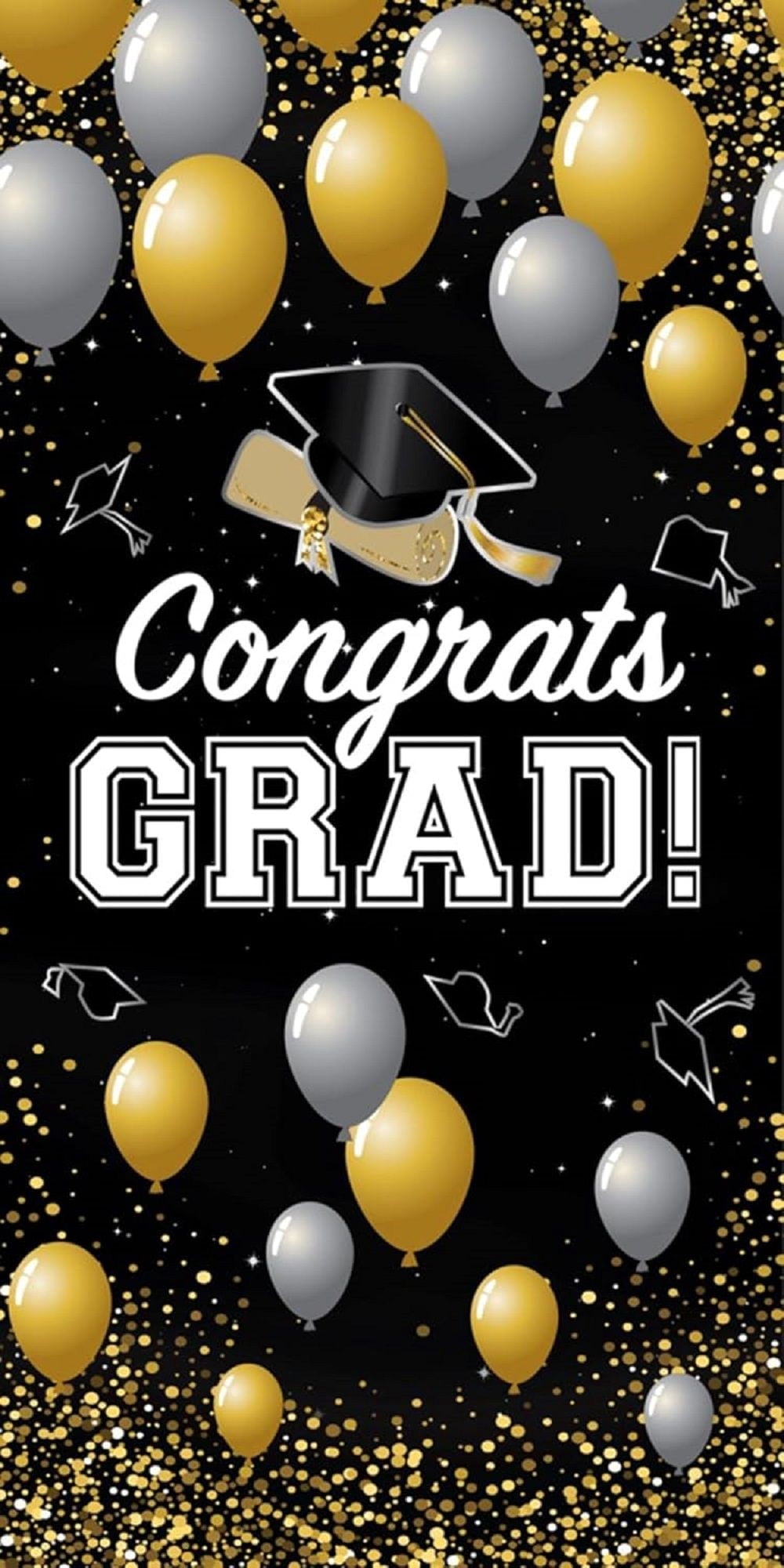 PMU 6 Pcs Graduation Decorations Congrats Grad Banner - 30in x 60in Black and Gold Front Door Sign Banner Backdrop, Door Cover, Grad Hanging Sign, Graduation Party Decor