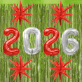 thumbnail image 1 of PMU 12 Pc Set Graduation Decorations | Number Balloons 2026 Ruby Red with Lime Green Curtain Backdrop and Star Mylar | 2026 Graduation Party Decorations | Party Supplies, 1 of 6
