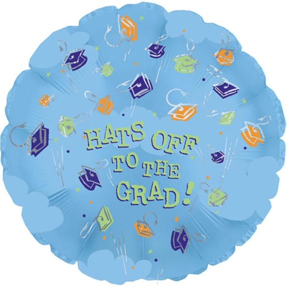 PMU Graduation "Hats off to the Grad" Pink Blue 18in Mylar Balloon Pkg/25
