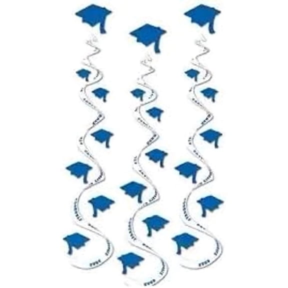 PMU Graduation Printed Grad Cap Whirls 30in Blue Pkg/1