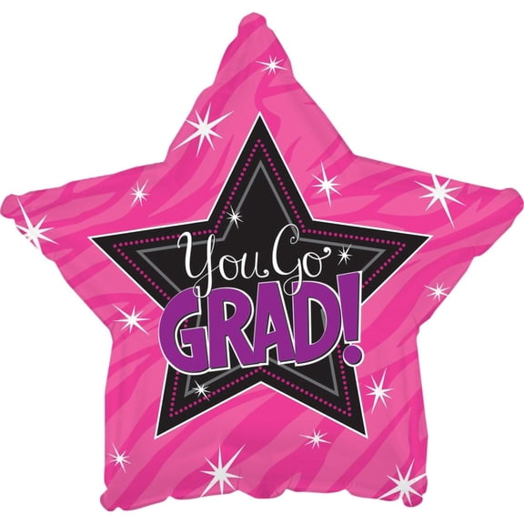 PMU Graduation "You Go Grad" Pink Star 18in Mylar Balloon Pkg/1