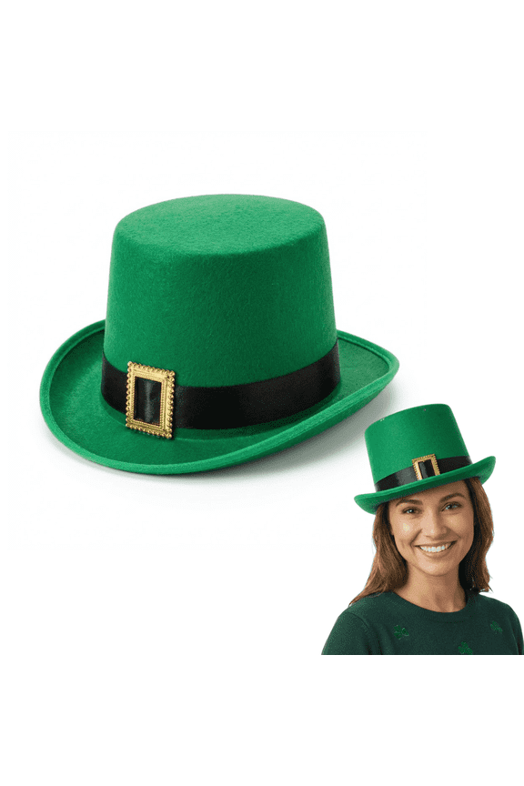 Green St. Patricks Day Hat with Buckle and Black Band for Men and Women Leprechaun Hat Wearable Decorations and Party Supplies