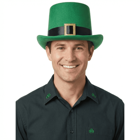 PMU Green Top Hat with Black Belt St. Patrick's Day Wearable Decorations and Party Supplies