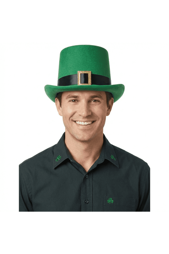 Green Top Hat with Black Belt St. Patrick's Day Wearable Decorations and Party Supplies