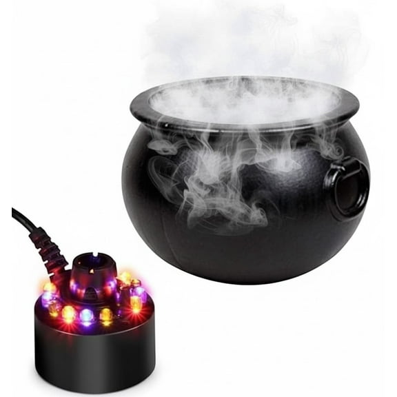 PMU Halloween 2pc Multi Pack 18in Black Plastic Cauldron with Mist Maker Multi Color Fogger (1) 18in 55118-NHS (1) 49500 (2/pkg) Pkg/1