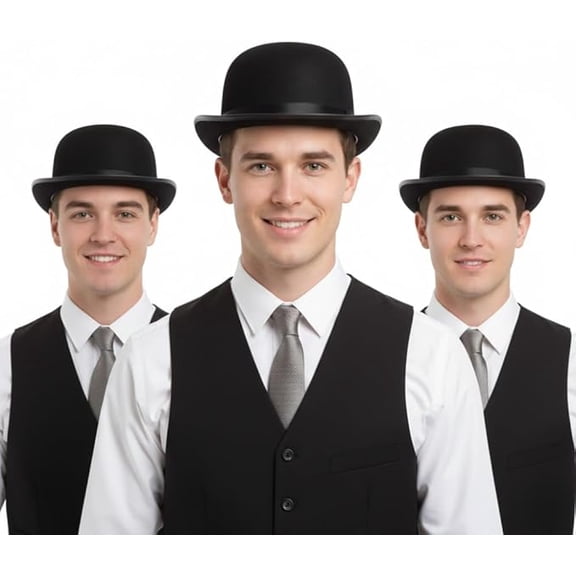 PMU Halloween 3 Pcs Classic Vintage Black Derby Hat Wearable Costume
