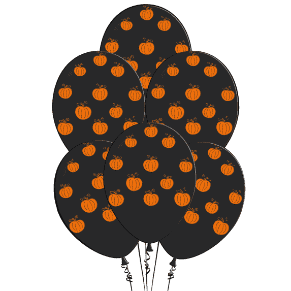 PMU Halloween Balloons 11 Inch Premium Black with All-Over print Orange Pumpkins Pkg/50