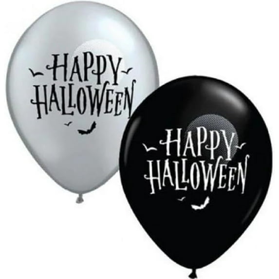 PMU Halloween Balloons - Moon & Bats Onyx Black Latex Balloons for Halloween Ghost Theme & Birthday Parties, Trick-or-Treat, Party Favors & Decoration Supplies - 11 Inch Pkg/12