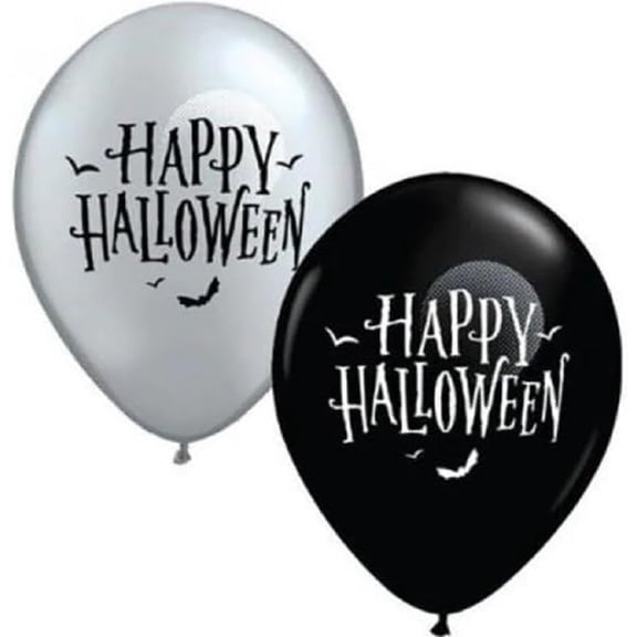 PMU Halloween Balloons - Moon & Bats Onyx Black Latex Balloons for Halloween Ghost Theme & Birthday Parties, Trick-or-Treat, Party Favors & Decoration Supplies - 11 Inch Pkg/12