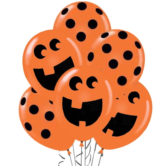 PMU Halloween Balloons PartyTex 11 Inch Premium Orange Latex with Assorted Pumpkin and Polka Dot Print Pkg/12