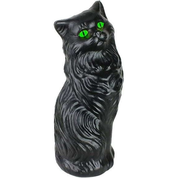 PMU Halloween Black Cat - Blow Mold Plastic Cat Statue - Perfect Décor for Halloween, Home, Yard, Lawn, Garden, Indoor and Outdoor - Best for Party Favors and Supplies - (Green Eyes) 17 Inch Pkg/6