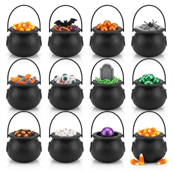 PMU 12 Pcs 3in Mini Cauldron, Black Witch Cauldron Bowl for Halloween Decor