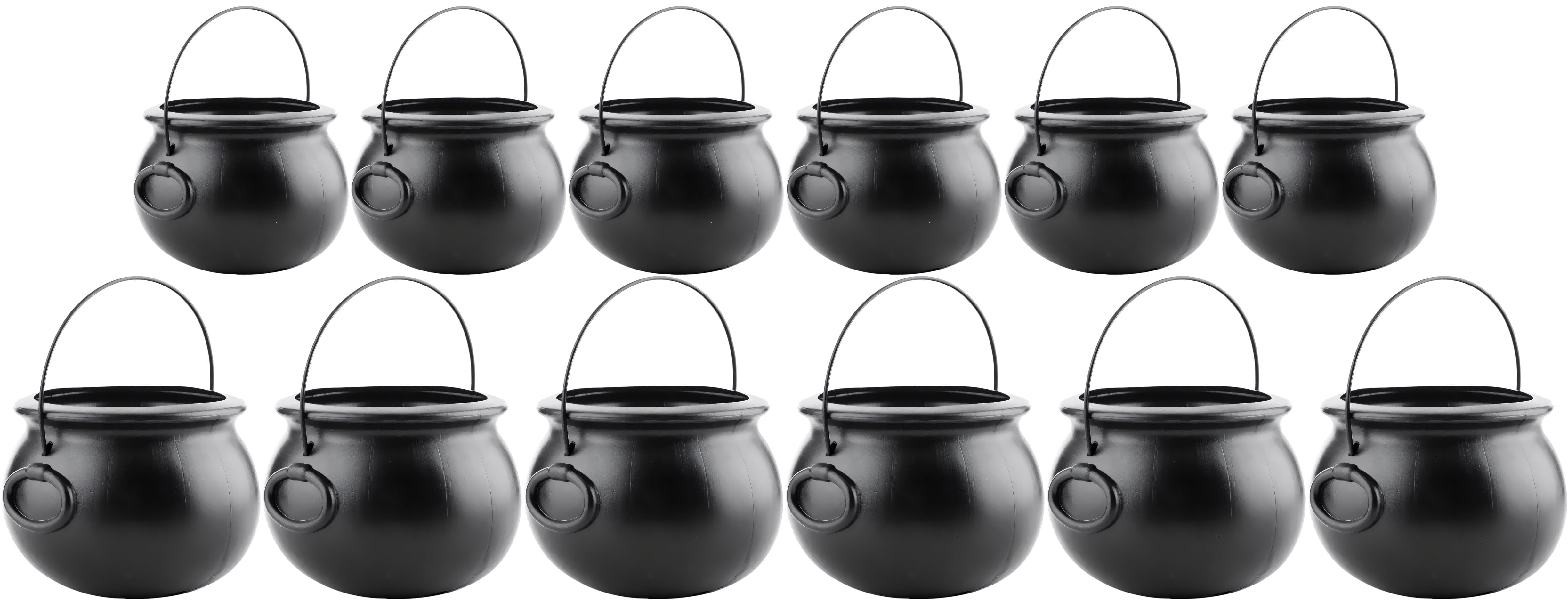 Plastic Cauldron Stackable PMU 12pc-(8,6) Halloween Cauldron Pot Kettle, Black Plastic Witch ...