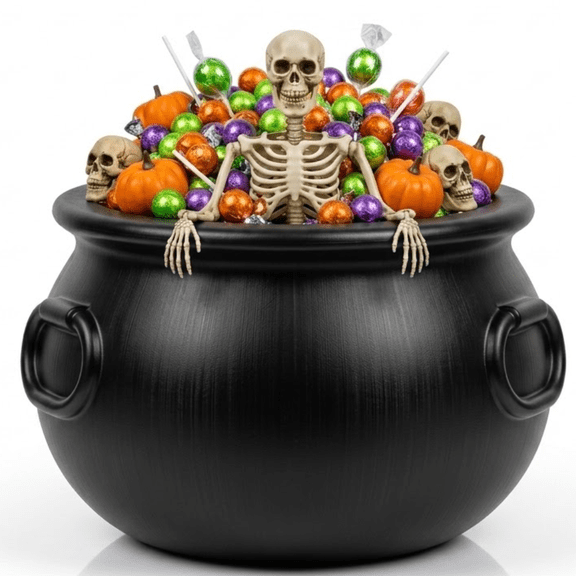 PMU Large Halloween Cauldron 18 Inch, Big Witch Plastic Cauldron Candy bowl Black, For Halloween Decor Pkg/1