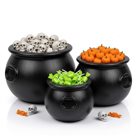 PMU 3Pcs Large Cauldron, Black Witches Cauldron Bowl for Halloween Decor