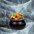 thumbnail image 1 of PMU Halloween 2pc Multi Pack 8in Black Plastic Cauldron with White Spider Web (1) 8in 55280-NHS (1) 28033 (2/pkg) Pkg/1, 1 of 7