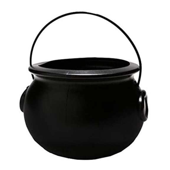 PMU Halloween Cauldron 6 Inch, Small Witch Plastic Cauldron Candy Bowl Black, For Halloween Decor pkg/1
