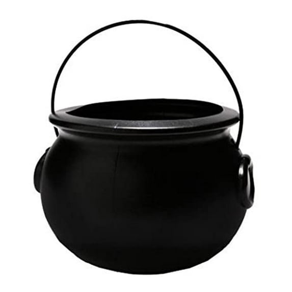 PMU Halloween Cauldron 6 Inch, Small Witch Plastic Cauldron Candy Bowl Black, For Halloween Decor pkg/1