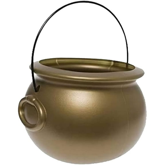PMU Halloween Cauldron - Blow Mold Plastic Party Accessory - Candy Holder for Kids - Halloween Party Favors & Supplies - 8 Inch Gold Pkg/1