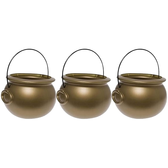 PMU 3 Pcs Gold Cauldron,8" Pot of Gold For St Patricks' day, Leprechaun Kettle, Plastic Cauldron for St. Paddy's Party