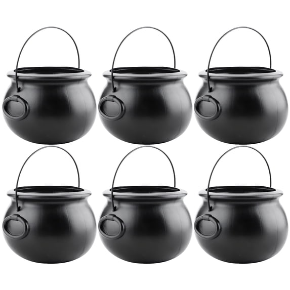 PMU Halloween Cauldron 8 inch, Small Witch Plastic Cauldron Candy Bowl Black, For Halloween Decor pkg/6