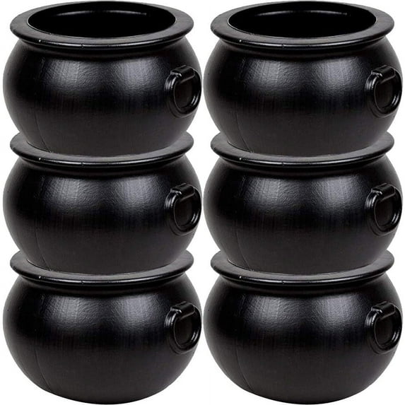 PMU Large Halloween Cauldron 10 Inch, Witch Plastic Cauldron Candy bowl Black, For Halloween Decor Pkg/6