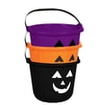 thumbnail image 1 of PMU Halloween Jack-O-Lantern Trick or Treat Pail Bucket - Candy Gift Basket for Kids - Pumpkin Plastic Buckets - Halloween Décor -9 Inch Assorted Colors (Orange,Purple,Black) Pkg/3, 1 of 5