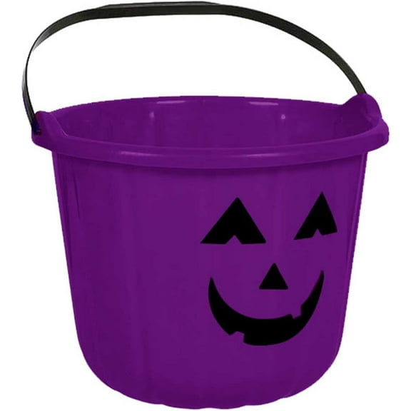PMU Halloween Jack-O-Lantern Trick or Treat Pail Bucket - Candy Gift Basket for Kids - Pumpkin Plastic Buckets with Handle - Perfect Halloween Décor - 9 Inch Purple Pkg/1