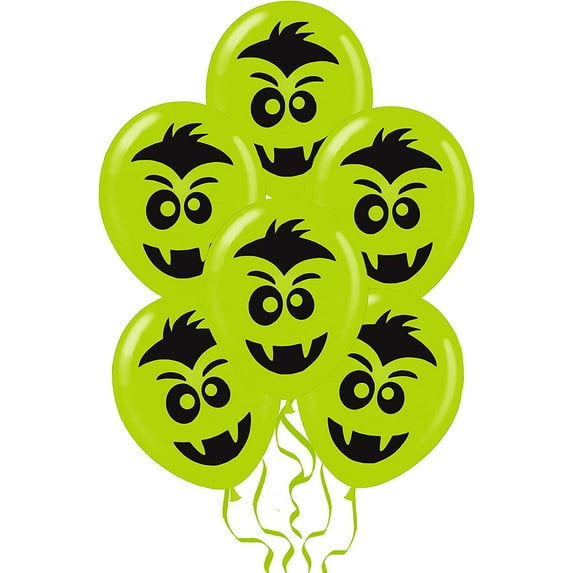 PMU Halloween Laughing Faces Balloons - Small Latex Balloons for Halloween Theme Parties, Trick-or-Treat & Party Favors Supplies - 12 Inch Kooky Vampire Lime Green, (12/Pkg) Pkg/1