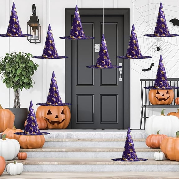 PMU Halloween Party Accessories Decoration Costume Witch Hats Purple/Gold Poloyester Pkg/1