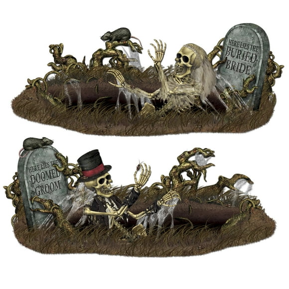 PMU Halloween Party Decoration Accessory 33in x 63in Spooky Bride and Groom Halloween Wall Scene Graveyard (2/pkg) Pkg/1
