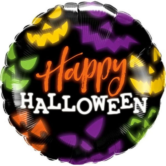 PMU Halloween Party Decoration "Happy Halloween" Jack Faces Aglow 18 Inch Mylar-Foil Balloon (5pkg) Pkg/1