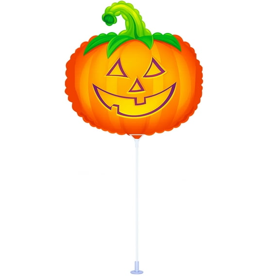 PMU Halloween Pre-Inflated Balloons "Whimsical Pumpkin" 9 Inch Air-Filled Pre-inflated with a Cup and a Stick (1/Pkg) Pkg/1