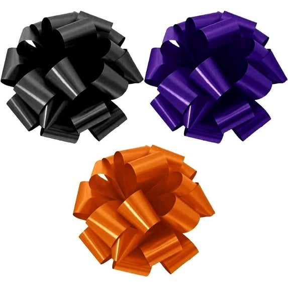 PMU Halloween Pull Apart Pompom Bows 5 Inch | Halloween Party Decoration | Black, Purple & Orange 9pc Assortment (3/Pkg) Pkg/3