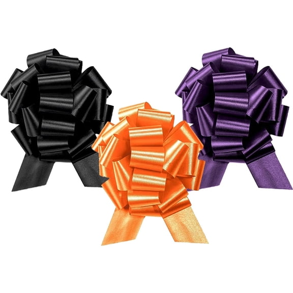 PMU Halloween Pull String Bows 8 Inch 20 Loops |Halloween Party Decoration | Black, Purple & Orange 3pc Assortment (3/Pkg) Pkg/1
