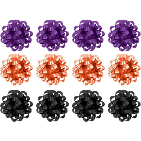 PMU Halloween Star Confetti Bows 3 3/4 Inch | Halloween Party Decoration | Black, Purple & Orange 12pc Assortment (12/Pkg) Pkg/1