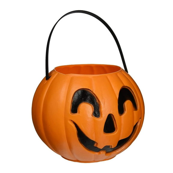 PMU Halloween Trick or Treat Jack-O-Lantern Carry Jack - Halloween Pumpkin Decorations - Candy Gift Basket for Kids - Pumpkin Bucket with Handles - 9 Inch w/Handle - Orange Pkg/1