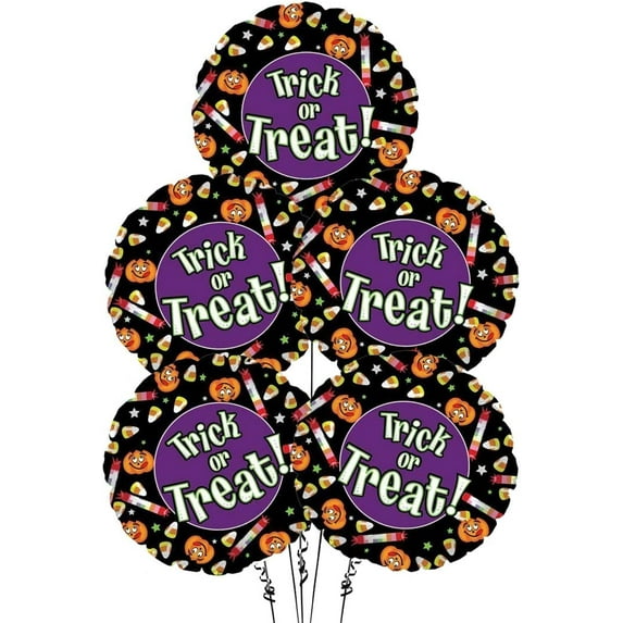 PMU Halloween Trick or Treat Candy 18 Inch Mylar-Foil Balloon Pkg/5