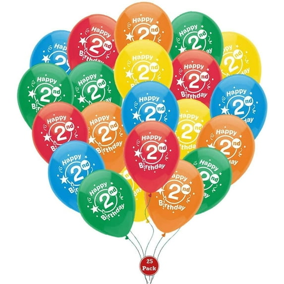PMU Happy 2nd Birthday Balloons 12 Inch Latex (Assorted, Color) Pkg/25
