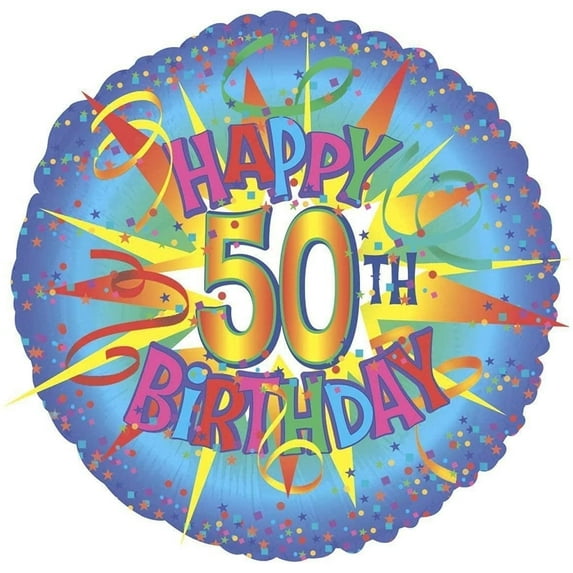 PMU Happy 50th Birthday Burst 18 Inch Mylar-Foil Balloon Pkg/10
